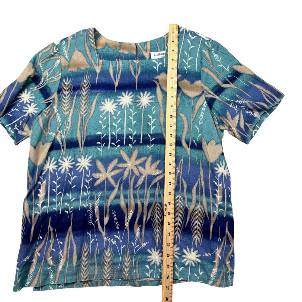 Alfred Dunner Top Womens 14 Blue Green Floral Square Neck Short Sleeve USA Shirt - Picture 5 of 6